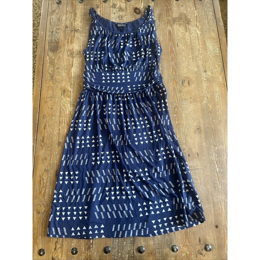 Lucky Brand Dress Womens Medium Blue Southwestern Boho A-Line Sleeveless Ruched